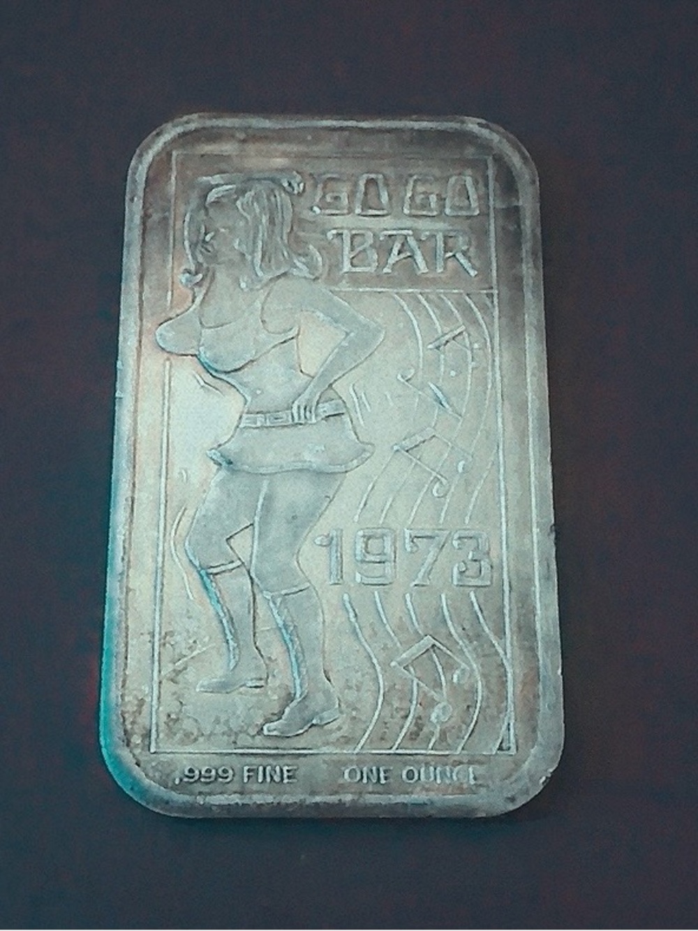 Embossed Pinup Silver Bar with 1973 Date